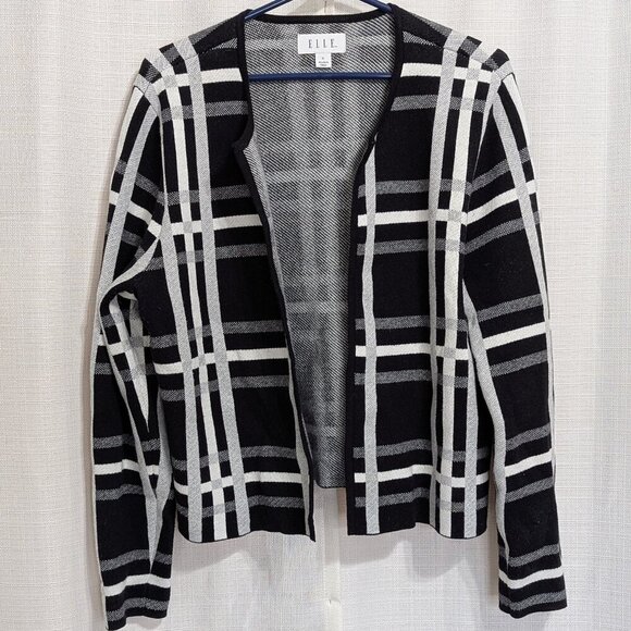 Elle Women's Open Cardigan Sweater XL Black & White Stripes Long Sleeves - Picture 1 of 7